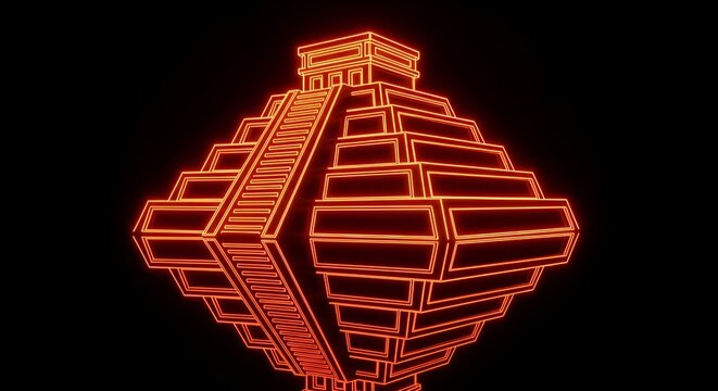 Glowing futuristic pyramid structure against a black background