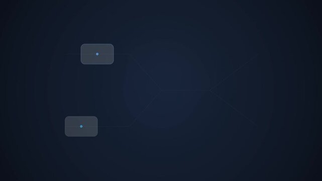 Abstract illustration showing intelligent workflow orchestration with connecting nodes and digital paths on a dark blue minimalist interface background.