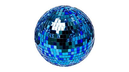 Obraz premium Sparkling blue disco ball covered in mirrored squares, isolated on transparent background