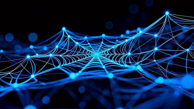 Blue glowing network web on dark background