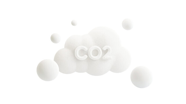White textured cloud with CO2 text and spheres, isolated on transparent background