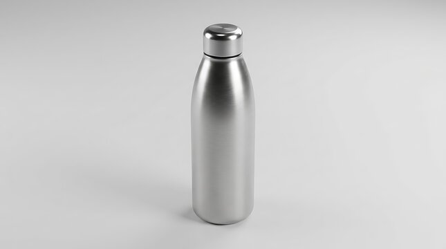Shiny silver metal water bottle for travel and sports activity. spill proof bottles