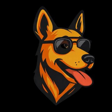 Cool German Shepherd dog wearing sunglasses with tongue out animated vector logo