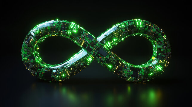 Green electronic circuit board forming an infinity symbol shape
