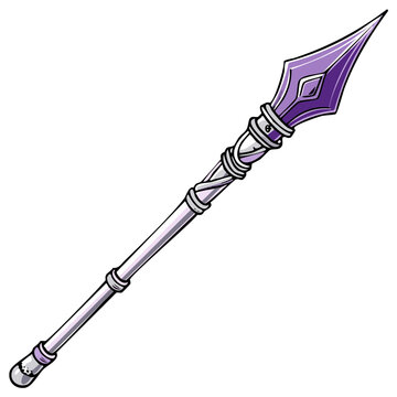Illustrated Purple Spear with Decorative Bindings and Pointed Tip for Fantasy or Historical Illustrations