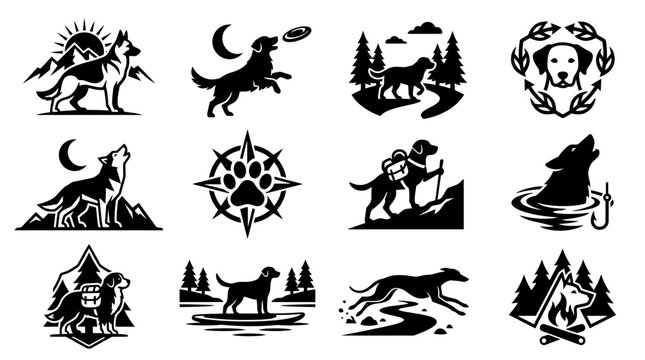 Outdoor adventure and active dog lifestyle logos