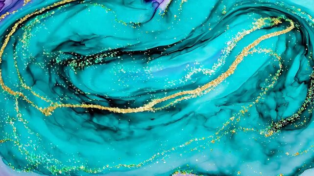 Abstract fluid art with gold accents