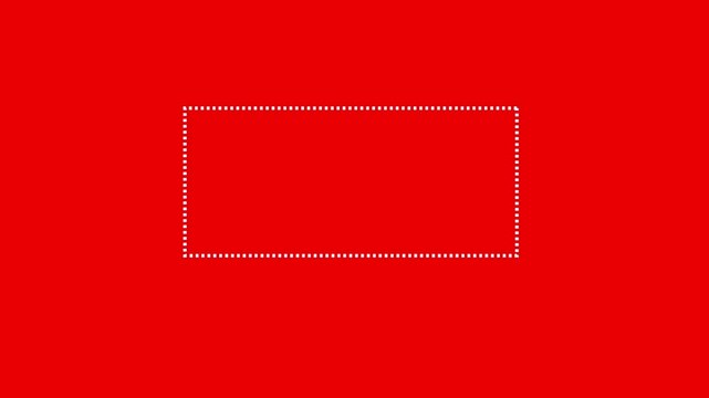 Dotted line rectangle frame animation on white background. Animation of a dotted line path from left to right point. border frame dotted line animation isolated on white screen.
