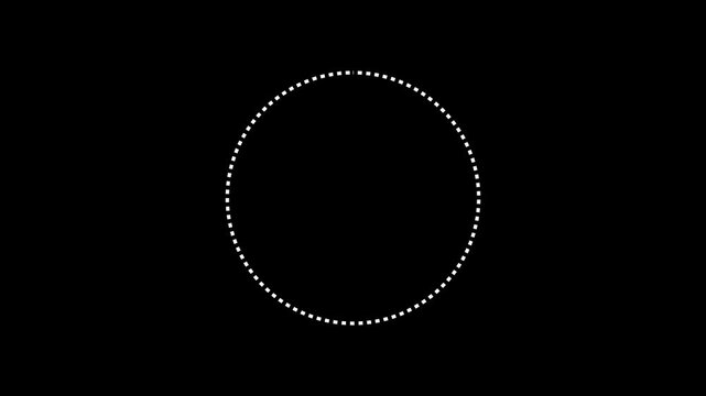 Dotted line circle frame animation on black background. Animation of a dotted line circle path from left to right point. circle frame dotted line animation isolated on black screen.
