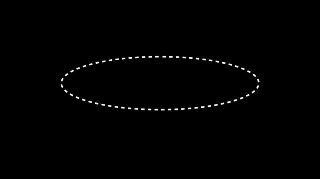 Dotted line flat circle frame animation on black background. Animation of a dotted line flat circle path from left to right point. flat circle frame dotted line animation isolated on black screen.