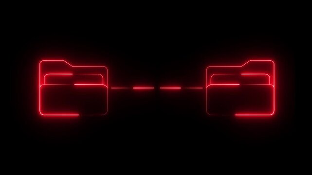 glowing neon Cloud Based Data Exchange and File Management Tools icon on black background. Motion graphics of Advanced Digital File. futuristic cyber file exchange process and technology data sharing.
