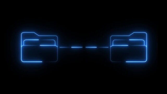 glowing neon Cloud Based Data Exchange and File Management Tools icon on black background. Motion graphics of Advanced Digital File. futuristic cyber file exchange process and technology data sharing.