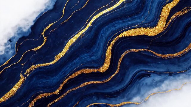 Blue and gold abstract wavy pattern