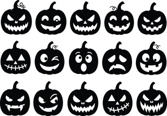 Obraz premium Halloween Jack O Lantern Pumpkin Faces Clipart Bundle with Spooky Cartoon Expression Collection