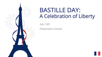 Bastille Day Celebration with Eiffel Tower Illustration and French Flag