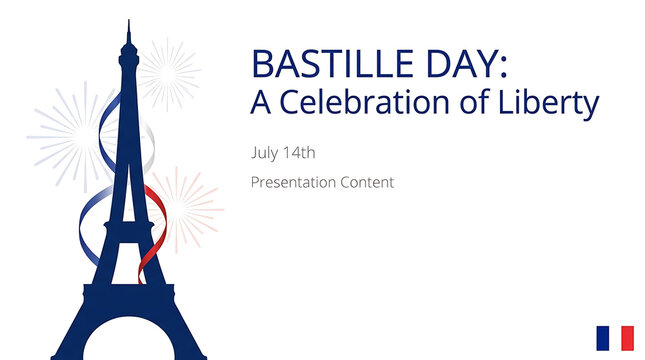 Bastille Day Celebration with Eiffel Tower Illustration and French Flag