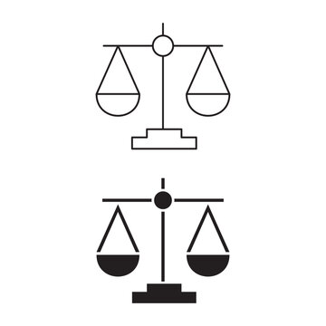 Justice scale icons set representing law and legal balance.Editable stroke, Vector illustration, Line art Icon, Symbols.