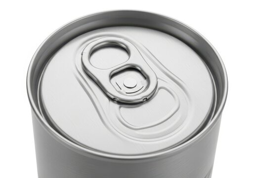 Top View of a Blank Silver Aluminum Soda Can with Pull Tab Isolated on White Background for Mockup and Design