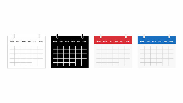 Four colorful weekly calendar planners hanging on a wall