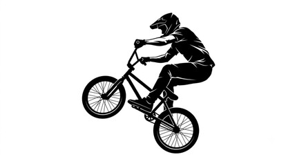 Obraz premium BMX Rider Performing Stunt Silhouette on White Background