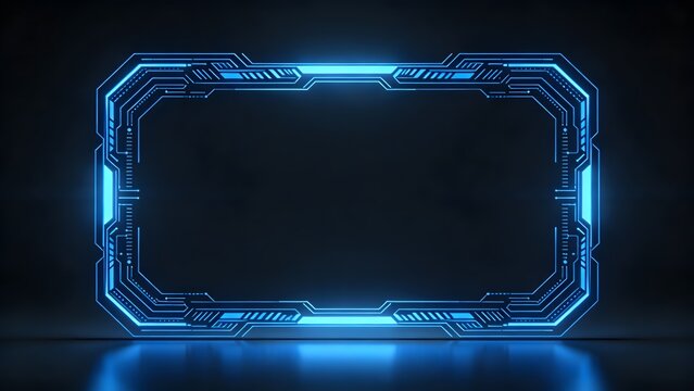 Blue glowing circuit frame on dark background