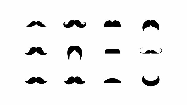 Collection of twelve different mustache styles in black vector icons
