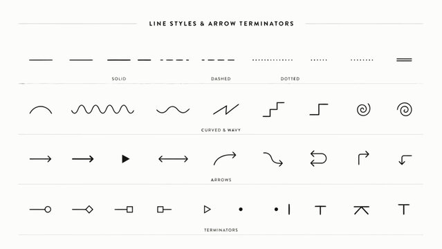 Modern line styles and arrow terminators collection for design projects