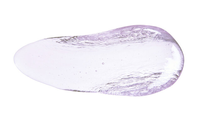 Translucent lavender gel smear with tiny air bubbles, isolated on transparent background