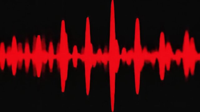 Glowing red digital audio waveform on black background