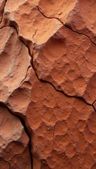 Fototapeta premium Intricate network of erosion patterns on weathered red rock surface, geology, natural patterns