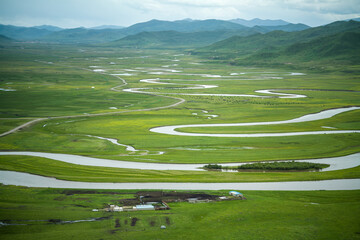 Telephoto Tele-Lens Abstract of Manzetang Wetland: Meandering Braided Rivers in Zoige Grassland © why2husky
