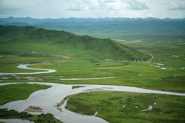 Telephoto Tele-Lens Abstract of Manzetang Wetland: Meandering Braided Rivers in Zoige Grassland © why2husky