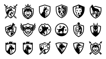 Wolf and dog head shield emblem set © Habl