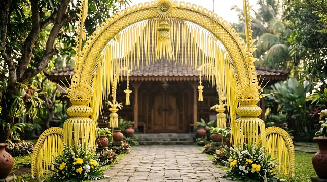 Traditional Indonesian Janur Entrance Arch for a Wedding Ceremony