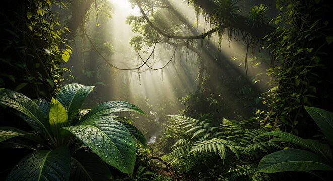 Lush forest sunlight