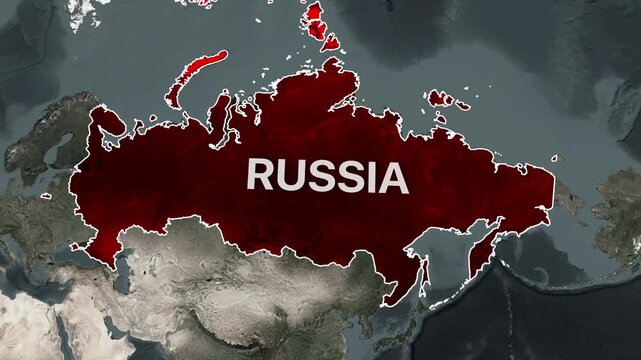 Animated map showing Russia and its surrounding territories with motion footage
