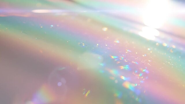 Abstract iridescent holographic light texture with soft white glow, rainbow prism reflections, pastel gradients, and elegant minimal luxury aesthetic for modern backgrounds and branding.