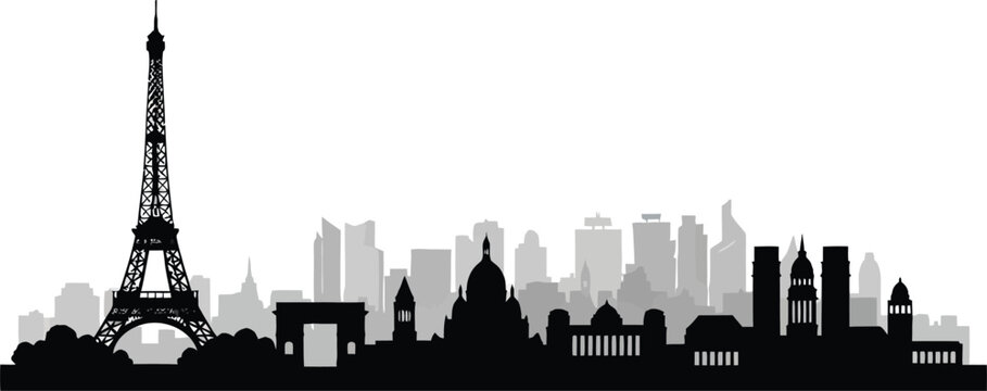 City skyline with Eiffel Tower and famous landmarks silhouette  urban landscape