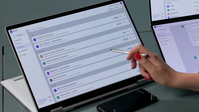 Customer Support Agent Uses AI Chatbot Software On Laptop