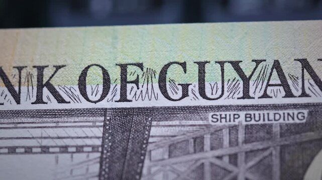 Bank of Guyana Paper Currency Note Closeup Detail
