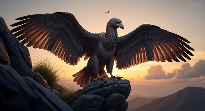 Majestic eagle perched on rock