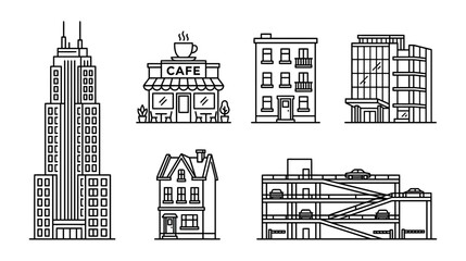 Modern City Buildings Collection: Skyscraper, Cafe, Apartments, Office, House, Parking © hidayati