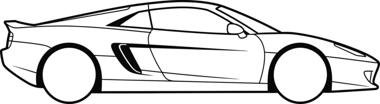 Side view of a sleek sports car with tinted windows and spoiler  modern design