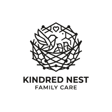 Kindred nest family care geometric line art logo with geometric, minimalist