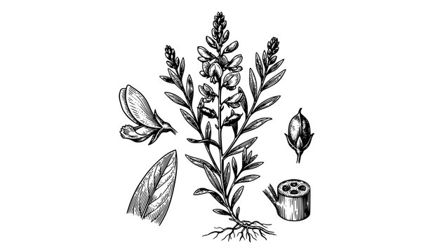 Antique Polygala Botanical Engraving Scientific Line Art Vector Illustration on White