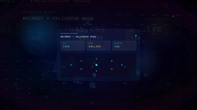 Digital Blockchain Network Interface with Validator Node Data and Abstract Geometric Connection Lines