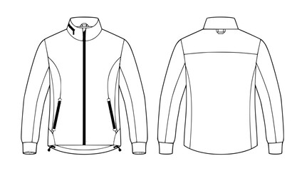 Men Outdoor Full Zip Jacket Technical Flat Drawing with Mock Neck Vector Mockup © AMOL