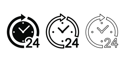 Fototapeta na wymiar 24 hours icon silhouette vector, bold outline and line art design