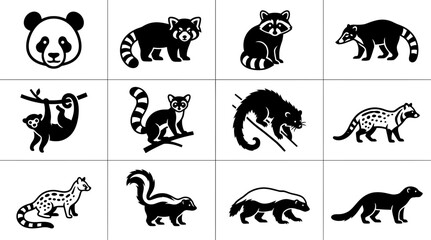 Set of various wild animal silhouette icons. © Inova