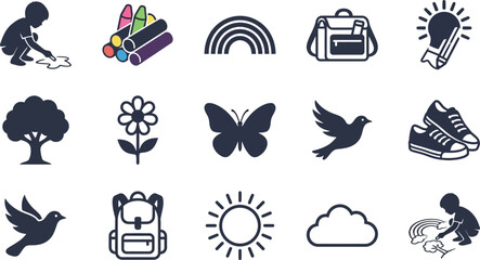 Obraz premium Set of Various Hand Drawn School and Nature Icon Illustrations.